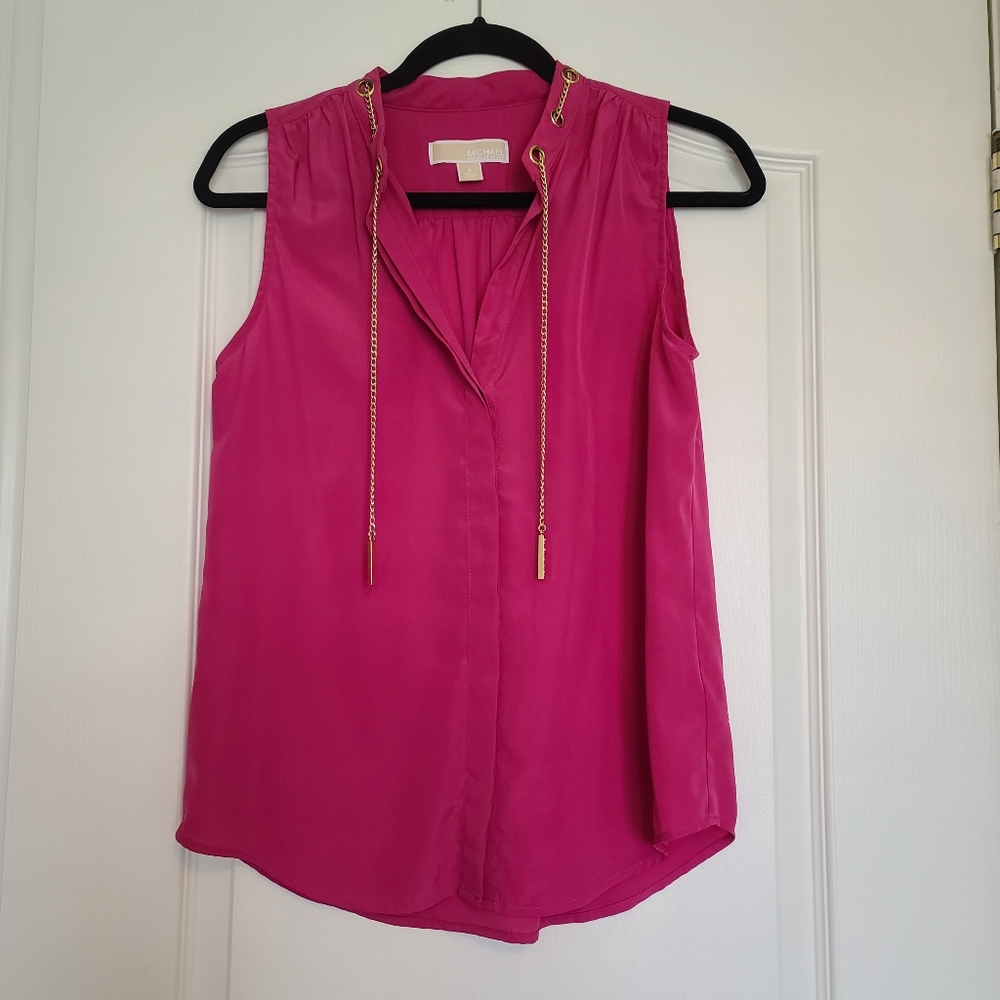 Michael Kors Gold Chain-Neck Silk Blouse